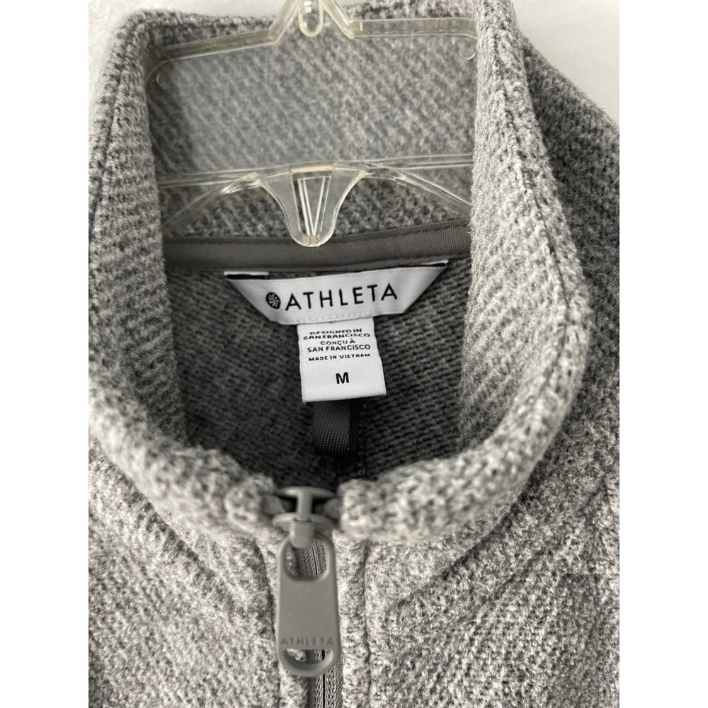 Athleta Stroll Fleece Full Zip Jacket Grey Herringbone Mock Neck Womens Medium - Picture 5 of 8